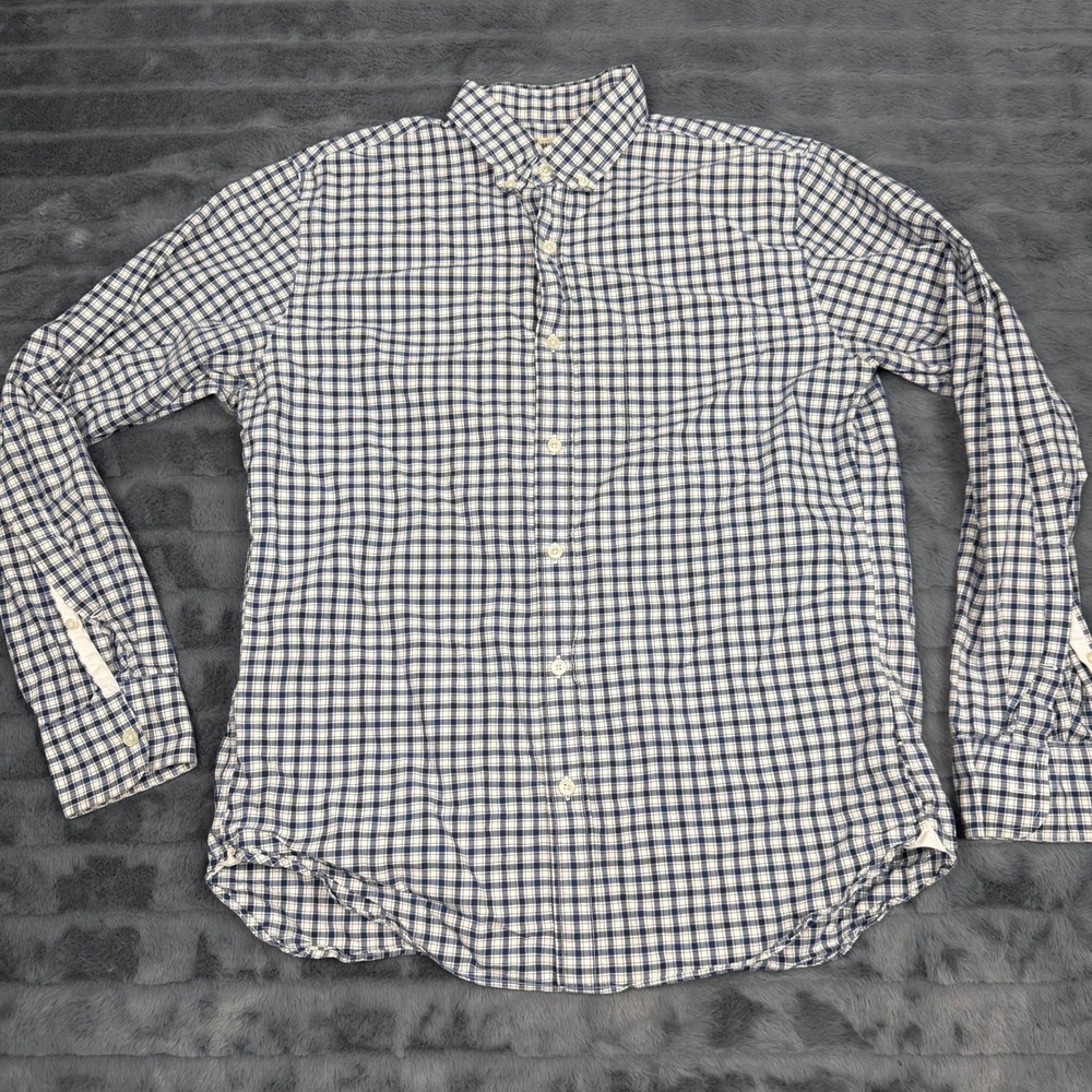 J.Crew Mens Navy Blue White Check 2-Ply Cotton Button Down Shirt Small 13619